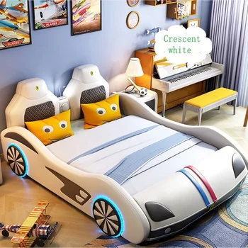 1.2 m animacinių filmų kūrybos lova kambario baldai, multi-funkcinė vaikų automobilių lovos oda kieta mediniai su atitvaro