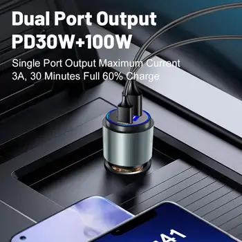 2 Port USB Automobilinis Įkroviklis 30W PD 100W Greito Įkrovimo Adapteris LED Skaitmeninis Ekranas 