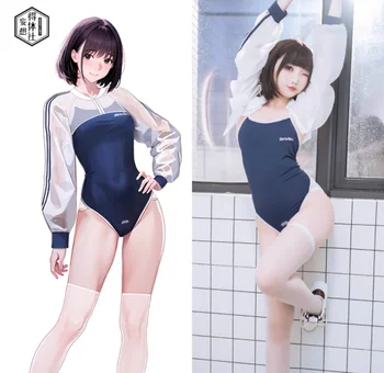 2023 Anime Jk Konkurencinio Plaukimo Elementai Kolegija Stiliaus Suspender vientisas maudymosi kostiumėlis Dviejų dalių Kostiumas apsaugos nuo Saulės Mizuki Cosplay