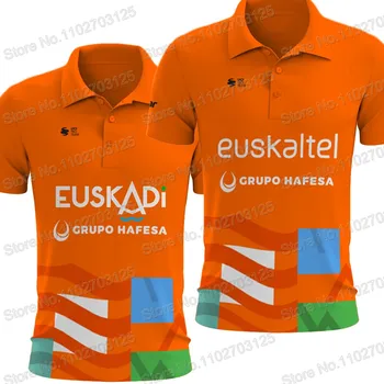2023 Euskaltel Euskadi Atsitiktinis Polo T Marškinėliai Vyrams Camiseta Orange Ispanija trumpomis Rankovėmis Jersey drabužių Verslo drabužiai