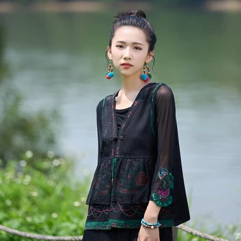 2023 kinijos etninės stiliaus siuvinėjimo, susiuvimo dizaino disko mygtuką rankovių prarasti atsitiktinis vest moterų mados kinijos vest s598