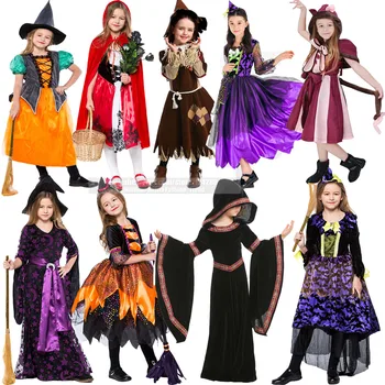 2023 Vaikų Vaikas Merginos Naujų Ragana Kostiumas Helovinas Kostiumas Šalis Fancy Dress Fantasia Ragana Cosplay Vaikams Mergaitėms 4-12Year