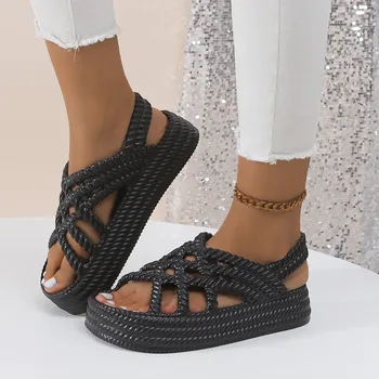 2024 m. vasaros naują vientisos spalvos storas-soled moterų mados sandalai tradicinių atsitiktinis Romėnų stiliaus moterų paprasta kūrybos sandalai