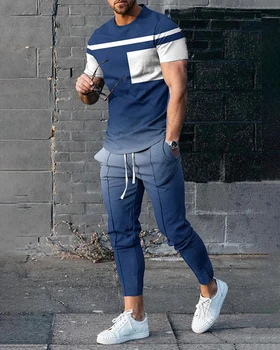 3D Atspausdintas Trumpas Rankovės Tiktų Pavasarį Vyrų Tracksuit Nustatyti Jogger Drabužių Žmogui Atsitiktinis Tshirts+Kelnės 2 Gabalas Komplektus Streetwear
