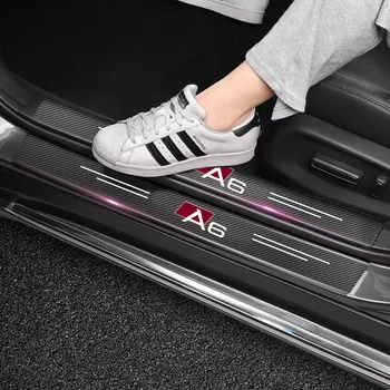 Automobilių Durų Slenksčio Riba Lipdukai Anglies Pluošto Lipdukai Audi A6 Logotipą, Auto Priedai