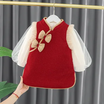 Bamblys Vaikų Mergaičių Pasakos Hanfu Suknelės Kinų Naujųjų Metų Kūdikis Vaikų Šiltas Princesė Dress Tango Kostiumas
