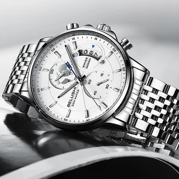 BELUSHI Karšto Style Mens Watches Plieno Dirželis Data Kvarcinis Laikrodis Sporto Chronograph Vyrai Žiūrėti Šviesos Vandeniui Laikrodžius