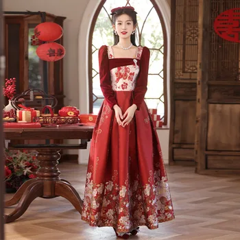 Bordo Nuotakos Skrudinimas Drabužiui Cheongsam Elegantiškas Aksomo Kinų Stiliaus Suknelės Suknelė Žakardo Qipao Vestuvių Puotą Vestidos