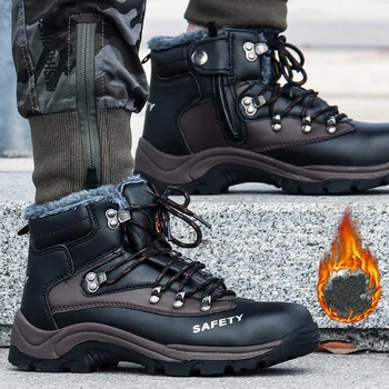 didelis dydis vyrų atsitiktinis plieno toe cap darbo saugos batai, šilta, kailių žiemos batai darbuotojas saugumo įkrovos lauke kulkšnies botas seguridad