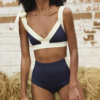 Dviejų dalių Aukštos Juosmens Bikini Komplektas 2023 Moterų maudymosi kostiumėlį Vasaros Maudymosi Kostiumą, Moteris Padalinta maudymosi Kostiumėliai Mujer Paminkštinta Liemenėlė Maudymosi XL