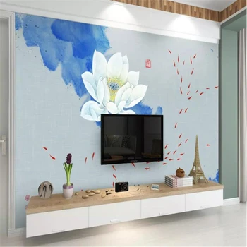 freskos papel de parede para quarto Užsakymą tapetai Naujas Kinų Dzeno Lotus Fone, Sienų Apdaila Dažymas 3d tapetai