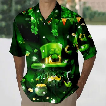 Havajų Marškinėliai Vyrams Pavasarį, Rudenį Naują Atsitiktinis Palaidų Retro Viršutiniai drabužiai Laimingas St. Patrick ' s Day Spausdinti vyriški trumpomis Rankovėmis Marškinėliai