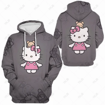 Hello Kitty Kailis 2023 Moterų Pavasario ir Rudens Mados kišenėje Mielas Hoodie Kailis Animacinių filmų Spausdinti Smėlio Hoodie Džemperis Prarasti Gaubtu