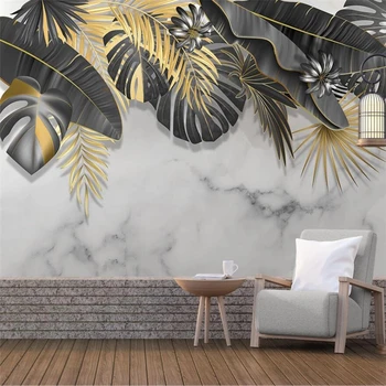 Individualizuotos fono paveikslėlį 3d Šiaurės minimalistinę rankų darbo dažytos tropinių augalų lapai džiazo balto marmuro fone sienos kambarį фотообои