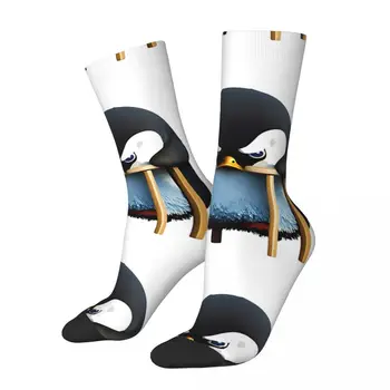 Juokinga vyriškos Kojinės Piktas Pingu Sėdi Ant Kėdės Retro Pingvinas Gyvūnų Gatvės Stiliaus Crazy Įgulos Kojinių Dovana Modelio Spausdinti