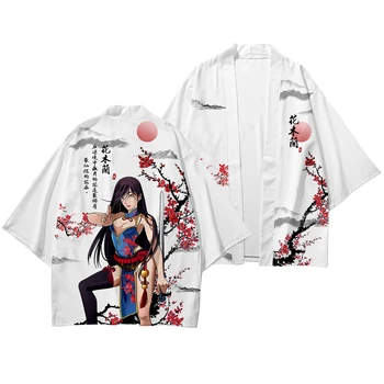 Kinų Stiliaus Balta Kimono Gėlių Spausdinti Streetwear Haori Vyrų Megztinis Drabužius, Drabužius, Plius Dydis XS-6XL