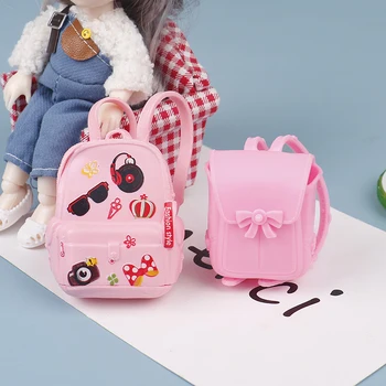 Lėlės priedai PVC kuprinę nuimti ir viduje attachable toyschoolbag