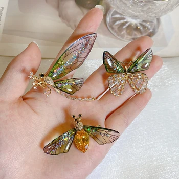 Mados Crystal Butterfly Dragonfly Bičių Sagė Kalnų Krištolas China Vabzdžių Corsage Kaiščiai Moterų Vestuvių Office Šaliai, Papuošalai, Dovana
