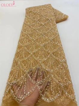 Mados Elegantiškas Prancūzų Siuvinėjimo Puošnios Nėrinių Audinys, Afrikos, Nigerijos Su Blizgančiais Audinio Vestuvinė Suknelė