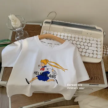 Mielas Medvilnės Vaikų marškinėliai Kūdikiams Balti trumparankoviai Mergaitė Animaciją Vasaros Baby Boutique Vaikams Drabužiai Mergaitėms korėjos