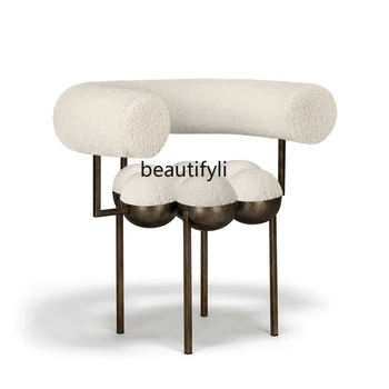 Modernus Dizainas, Metalo Vyšnių Lanko Balta Vilna Kėdės, Dekoratyviniai Foto Valgomojo Kėdės