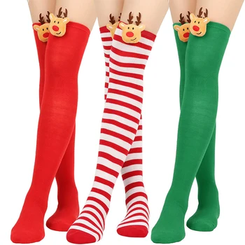 Moterų Kalėdų Kojinės Kelio Aukštos Kojinės Dryžuotos Kojinės Kostiumų Priedai Kalėdų Briedis Kojinės Šalies Prekių