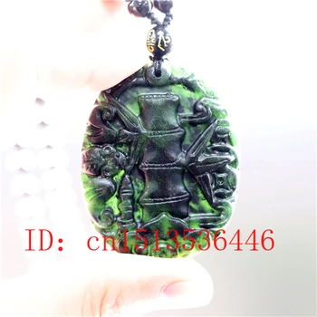 Natūralus Juodas Green Jade Kinijos Bambuko Pakabukas Karoliai Rankų Drožyba Žavesio Papuošalai Raižyti Amuletas Laimę Dovanos Vyrams Jos