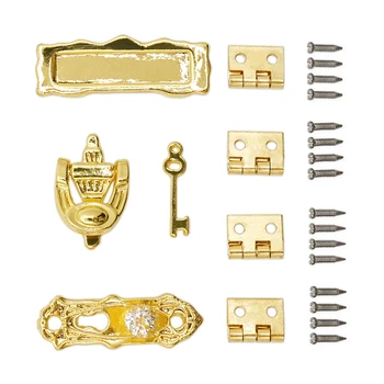 Odoria 1:12 Miniatiūriniai Durų Plokštė Knocker Lock ir Vyrių Varžtų Rinkinys 