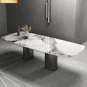 Prabangaus Marmuro Uolos Plokštė valgomojo stalo rinkinys 4 kėdės mesa de jantar comedor tavolo pranzo baldai meuble marbre Anglies plieno pagrindo