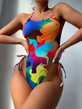seksualus kaklaraištis dažų spausdinti apynasrio maudymosi kostiumėlį vienas gabalas bikini thong maudymosi paplūdimio vasaros atostogų komplektus biquini