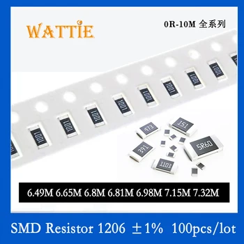 SMD Rezistorius 1206 1% 6.49 M 6.65 M, 6.8 M 6.81 M 6.98 M 7.15 M 7.32 M 100VNT/daug chip resistors 1/4W 3.2 mm x 1.6 mm