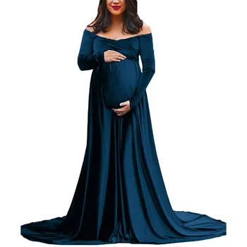 V-kaklo Off-pečių Motinystės Sijonas Photoshoot Fotografijos Rekvizitai Suknelės Nėščia Moteris Aksomo