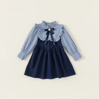 Vaikų Drabužiai Mergina Dryžuotas Kratinys Kolegija Stiliaus Suknelė 2024 Pavasarį Naują Korėjos Versija Vaikų Mados Princesė Sijonas