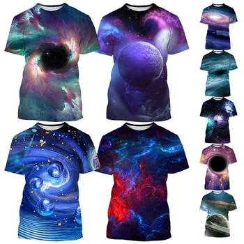 Vasaros Mados Žvaigždėtą Nakties Dangų T-shirt Spalvinga Visatoje Vietos Išmaišykite 3D Spausdinimo marškinėliai Atsitiktinis Asmenybės Trumpas Rankovės