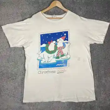 Vintage Kalėdų Antspaudas Stamp Atostogų Sniego Gyvūnų Vyrų labai Didelis XL Marškinėliai ilgomis rankovėmis
