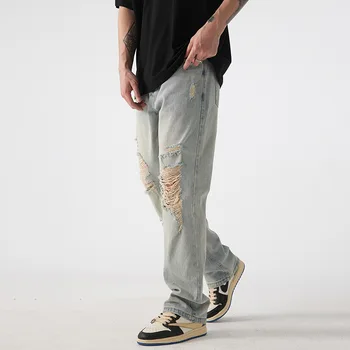 Vintage Stiliaus Vyrų Vasaros Vibe Ilgai Džinsai Kankina Susidėvėjusių Paauglių Mados Tinka Streetwear Vyrų Medvilnės Kelnės