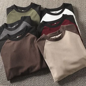 Vyriški dvipusis Vilnos Marškinėliai, Unisex Minkštas Patogus Rudens Žiemos Universalus Raglan Rankovės Ilgos Rankovės Apačioje Marškinėliai