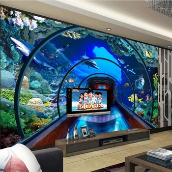 wellyu Užsakymą tapetai 3d freskomis povandeninį pasaulį akvariumo stereo обои fone sienų tapyba kambarį miegamojo tapetai