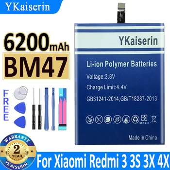 YKaiserin BM47 Visu pajėgumu 6200mAh Baterija Xiaomi Redmi 3 3 3 vnt., kai Xiao Mi Hongmi Redmi 4x Pakeitimo Baterijas Bateria