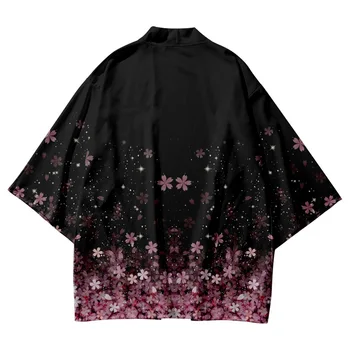 Yukata Azijos Harajuku Juodos Spalvos Gėlių Spausdinti Kimono Ir Šortai Rinkiniai Vasaros Derliaus Japonijos Megztinis Moterims, Vyrams, Cosplay Apranga
