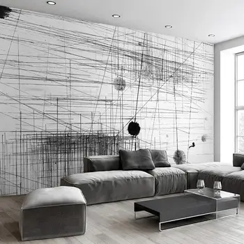 Šiuolaikinio Abstraktaus Juodos Ir Baltos Linijos, Sienų Tapetų Sienos 3D Kambarį TV Sofa-lova, Drabužių Parduotuvė Dekoro Kūrybos Freska