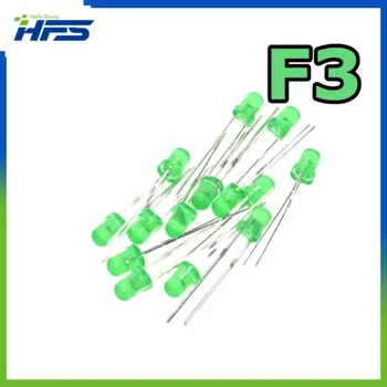 Žalia F3 3mm LED šviesos diodų 570-575nm 1000 vienetų